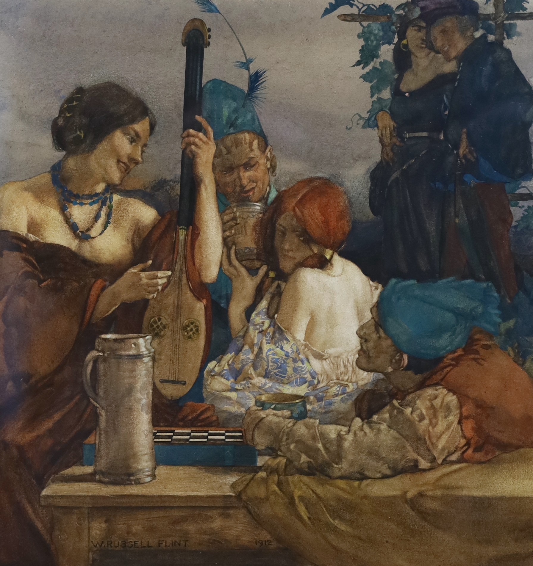 Sir William Russell Flint P.R.A., P.R.W.S., R.S.W., R.O.I., R.E. (Scottish, 1880-1969), 'A Merry Company', watercolour, 24 x 22.5cm